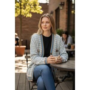 2/$30 SHEIN Cardigan Size XL Blue Cream Plaid Button Up Soft Thick